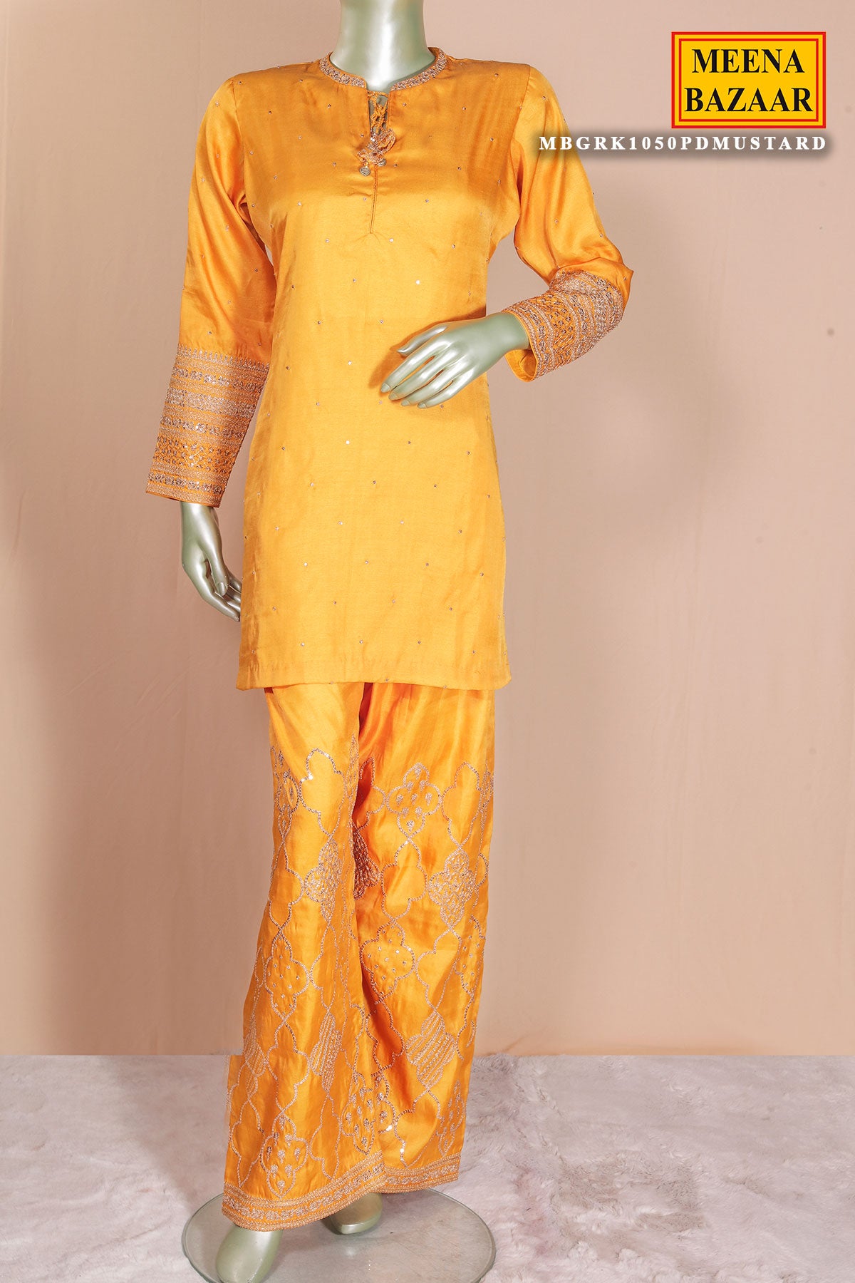 Mustard Silk Ready Made Suit with Embroidery