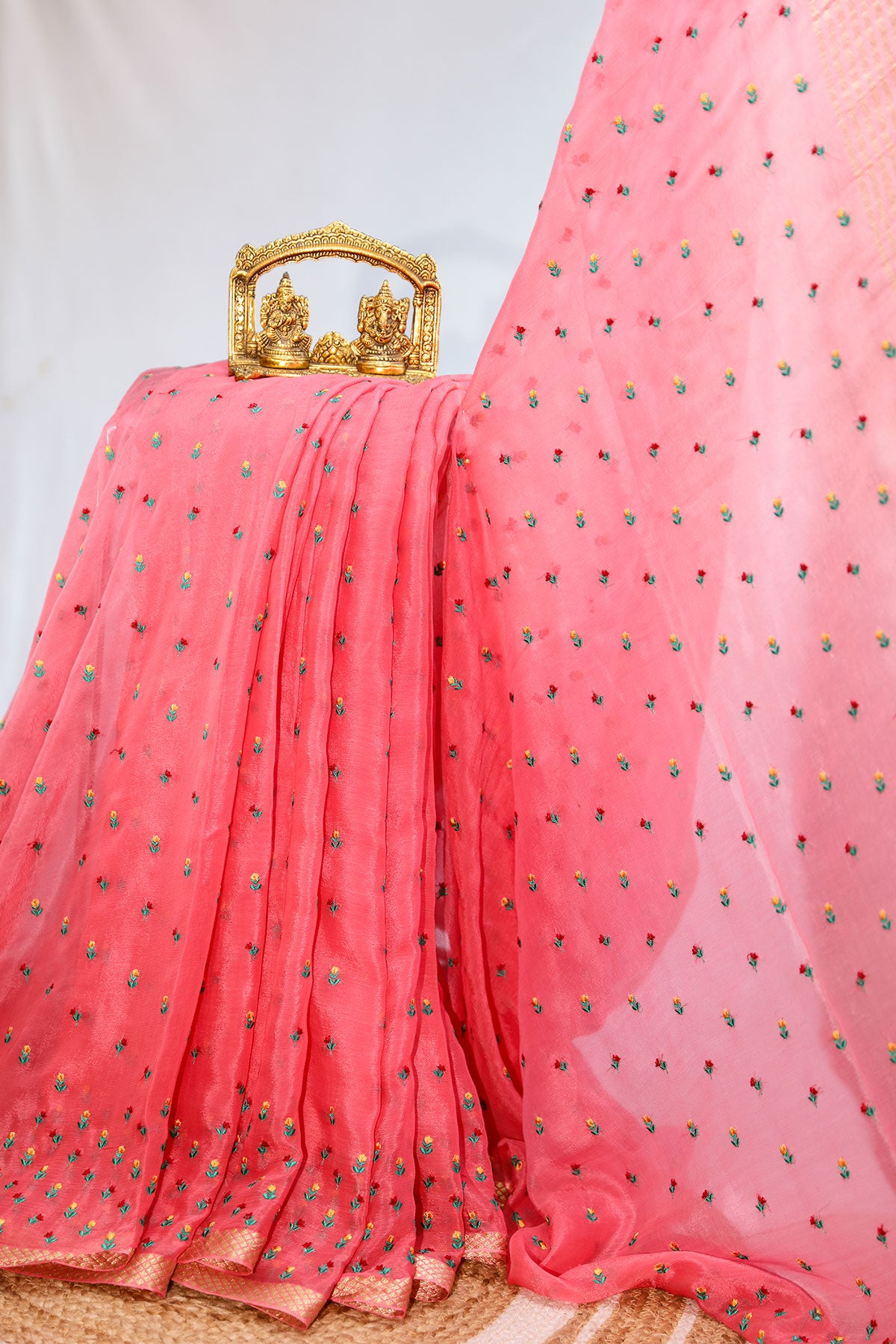 Gajri Chiffon Saree with Thread Embroidery – Elegant Festive & Party Wear