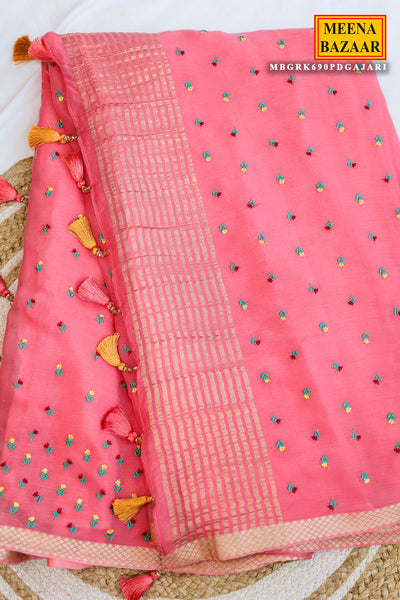 Gajri Chiffon Saree with Thread Embroidery – Elegant Festive & Party Wear