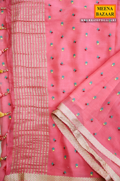 Gajri Chiffon Saree with Thread Embroidery – Elegant Festive & Party Wear