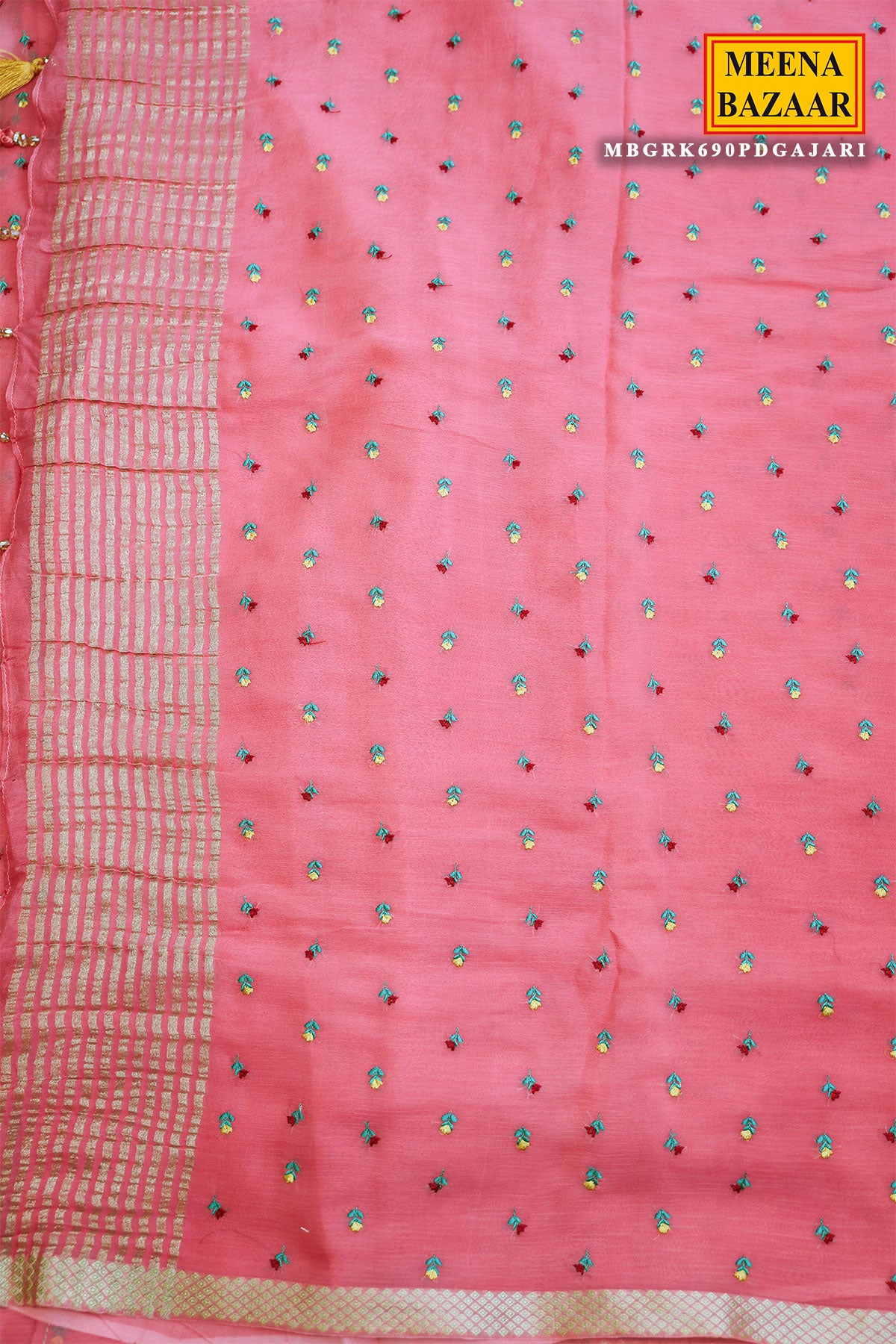 Gajri Chiffon Saree with Thread Embroidery – Elegant Festive & Party Wear