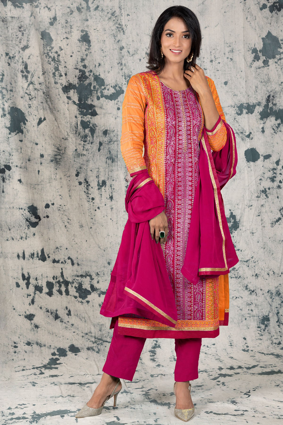 Gajari Silk Zari Embroidered Suit Set