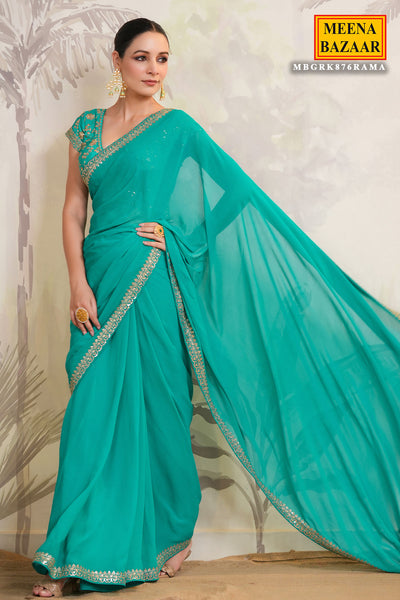 Rama Georgette Zari and Sequins Embroidered Saree