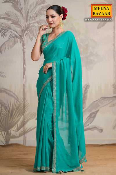 Rama Georgette Zari and Sequins Embroidered Saree