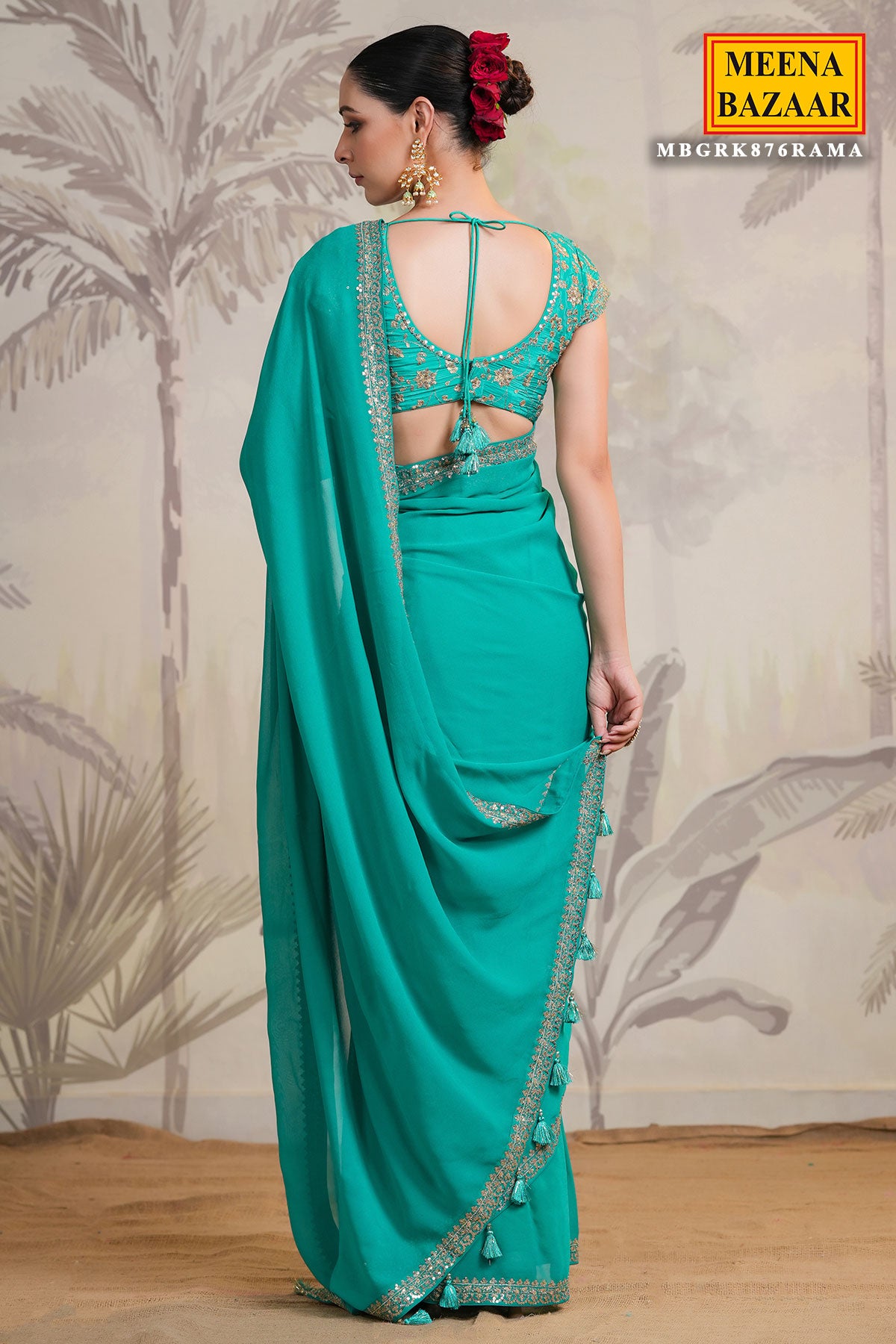 Rama Georgette Zari and Sequins Embroidered Saree