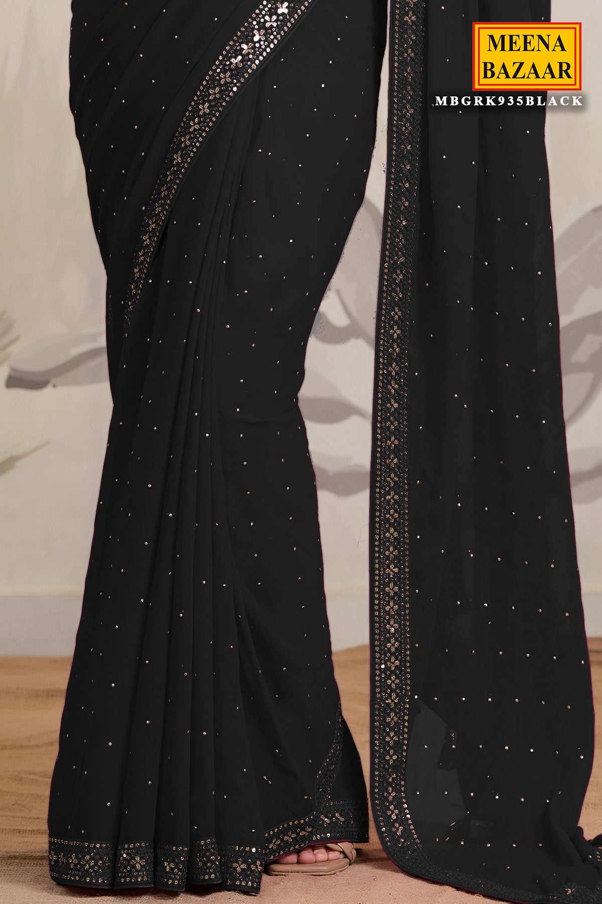 Black Georgette Sequins Embroidered Saree