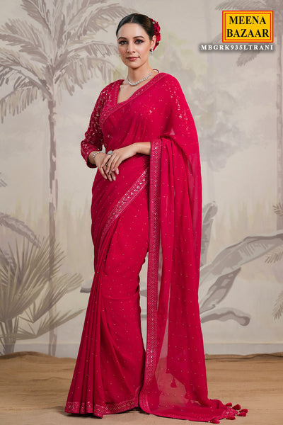 Rani Pink Georgette Sequins Embroidered Saree