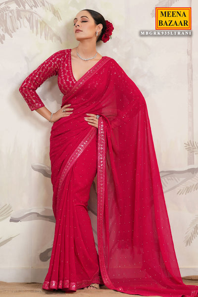 Rani Pink Georgette Sequins Embroidered Saree