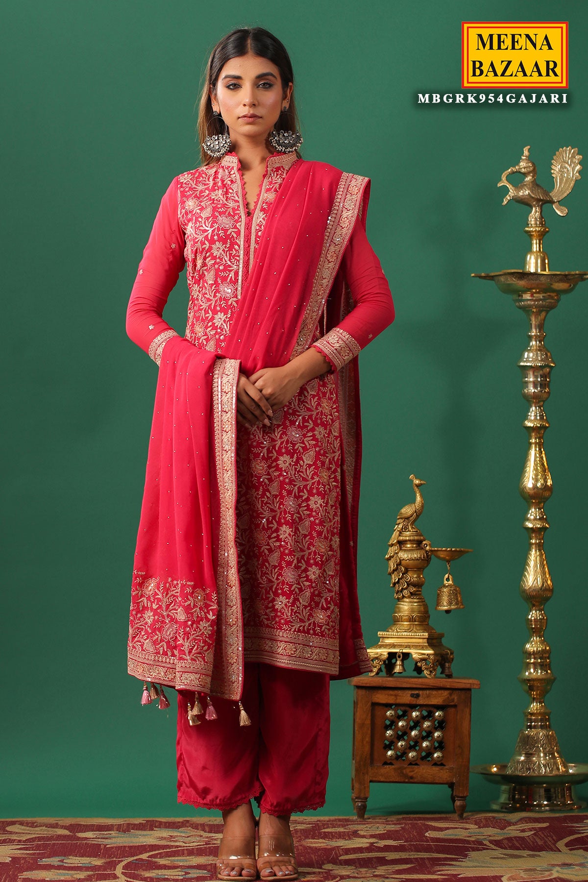 Gajari Georgette Floral Sequins and Thread Embroidered Suit Set