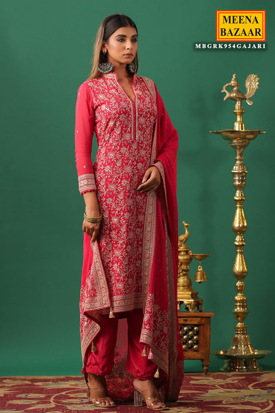 Gajari Georgette Floral Sequins and Thread Embroidered Suit Set