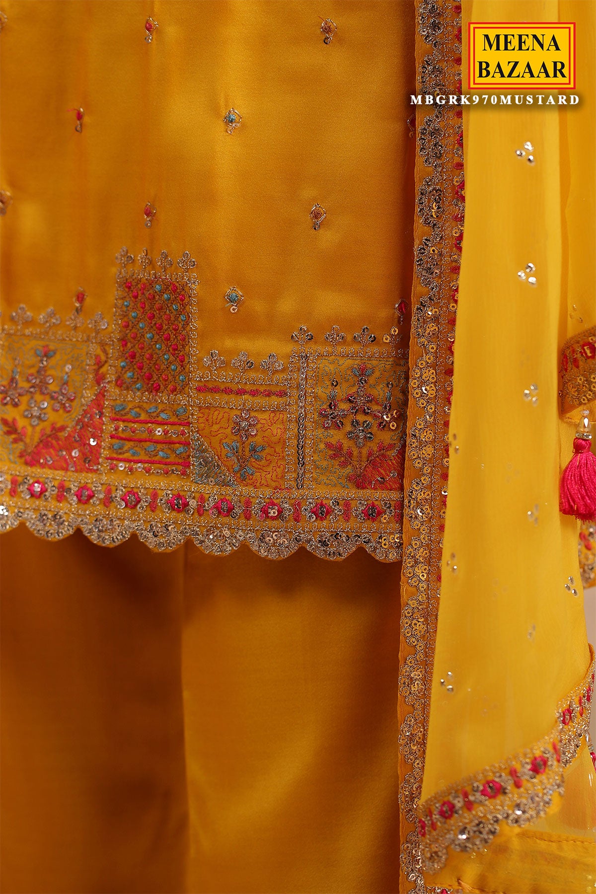 Mustard Silk  Embroidered Suit Set