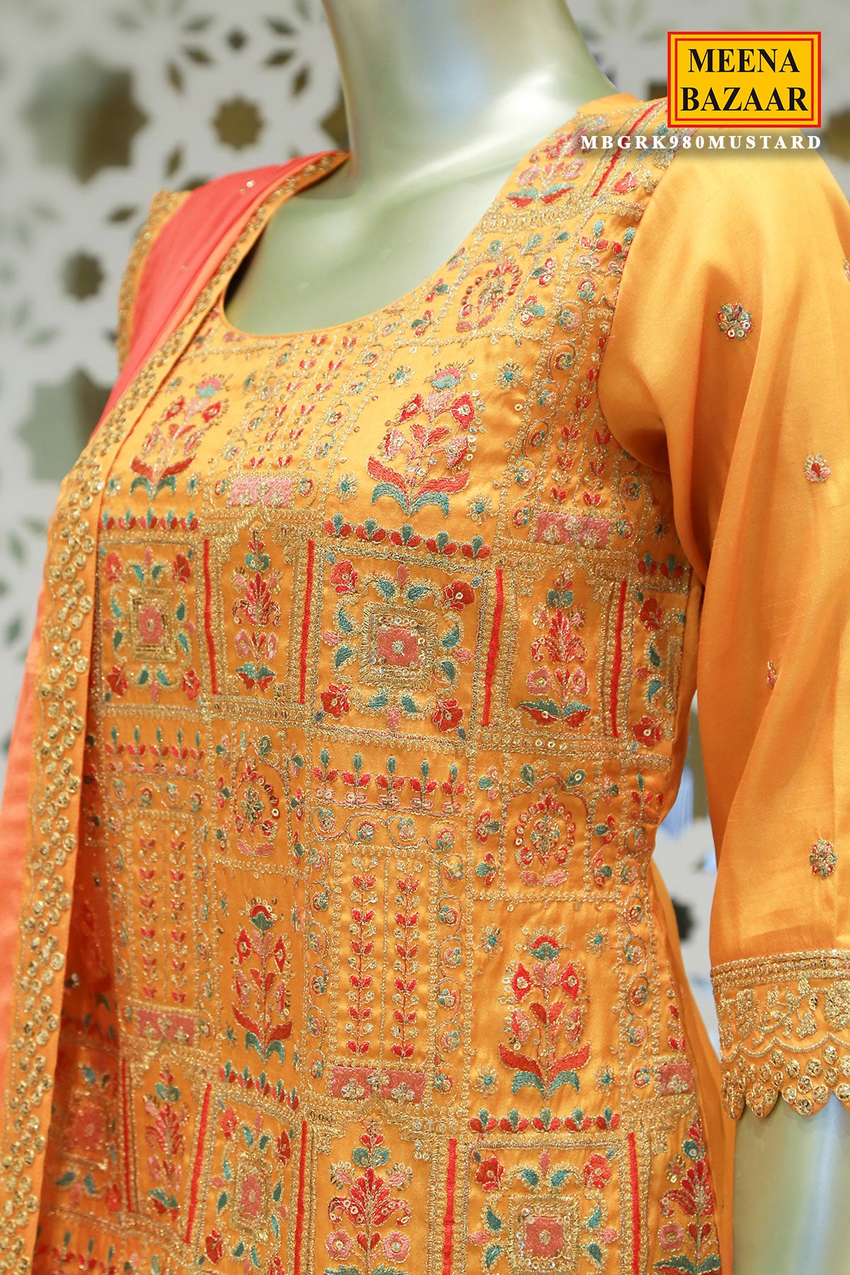 Mustard Tussar Silk Sequin Embroidered Suit