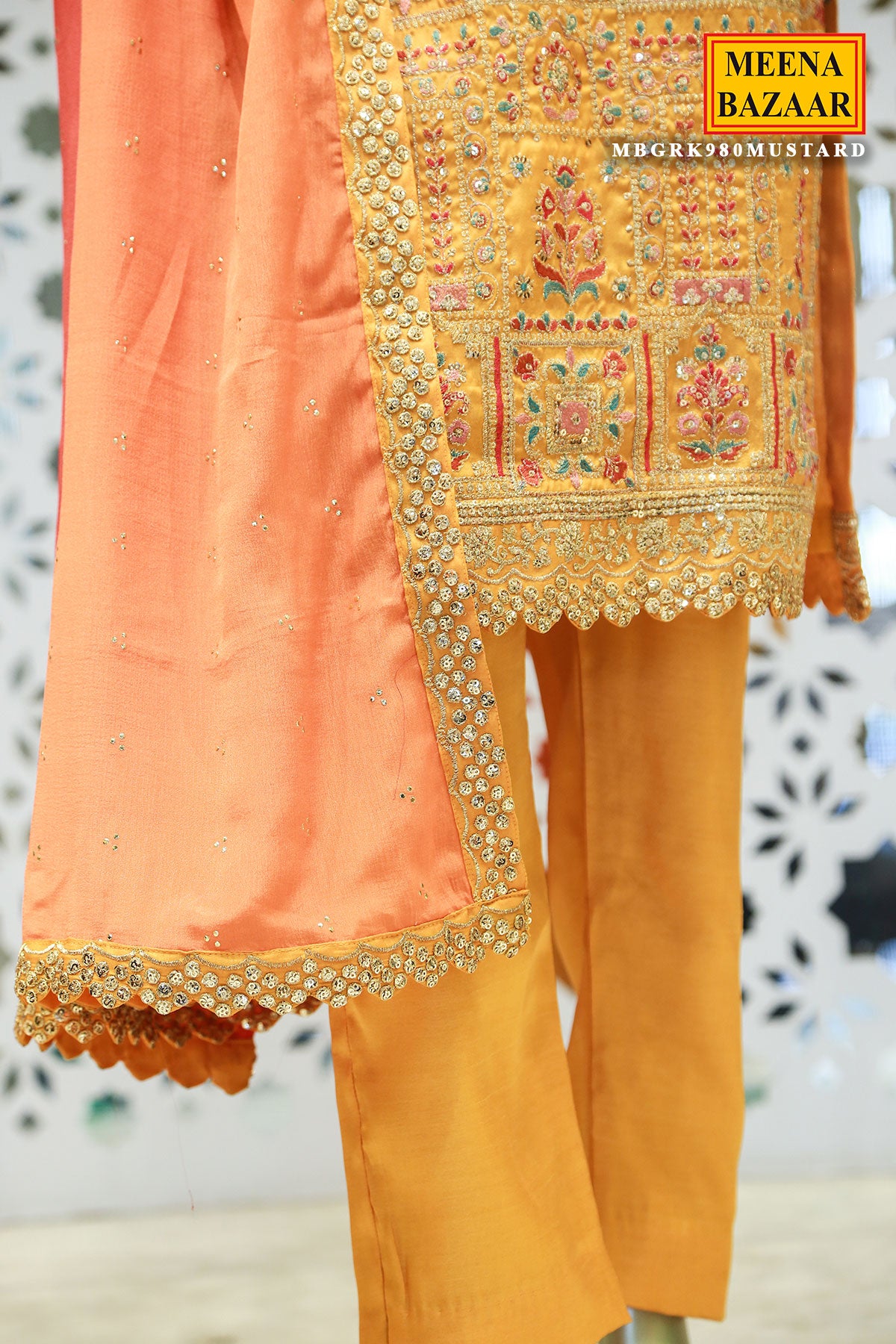 Mustard Tussar Silk Sequin Embroidered Suit