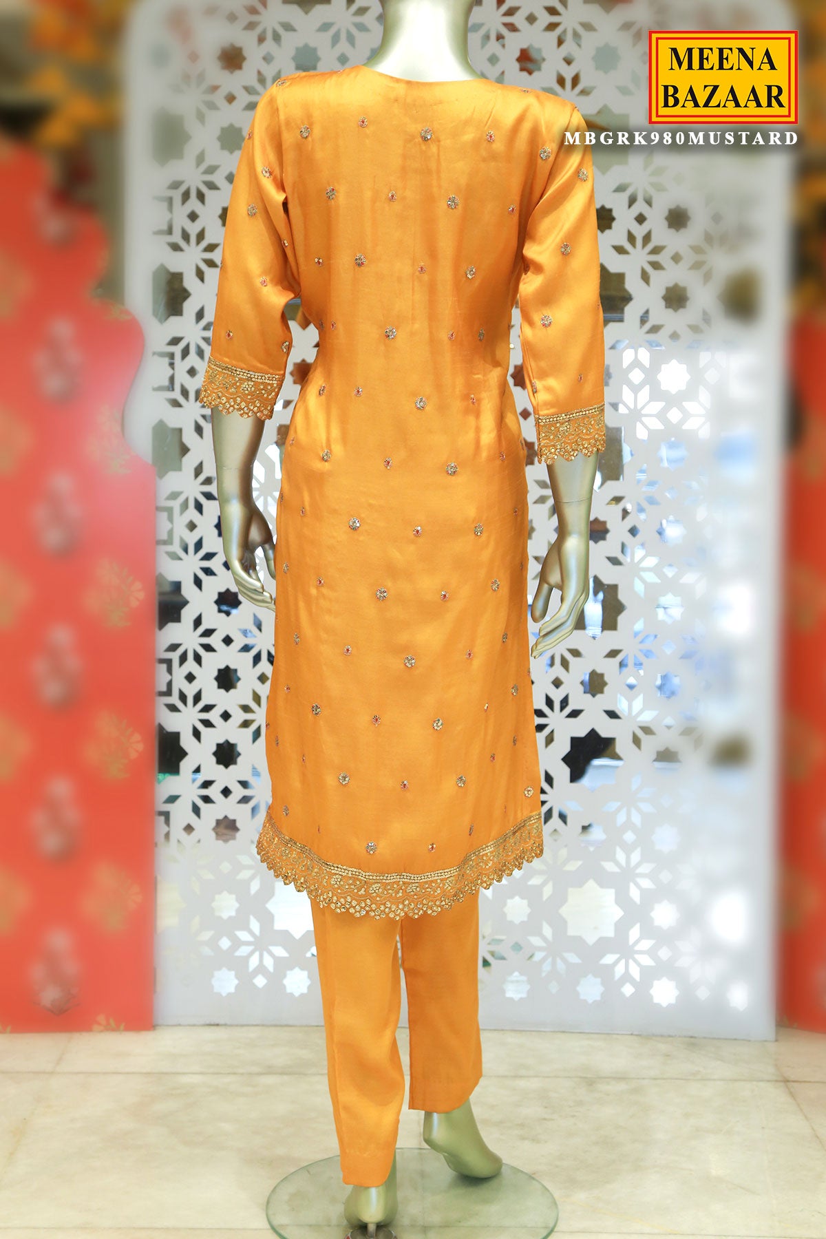 Mustard Tussar Silk Sequin Embroidered Suit