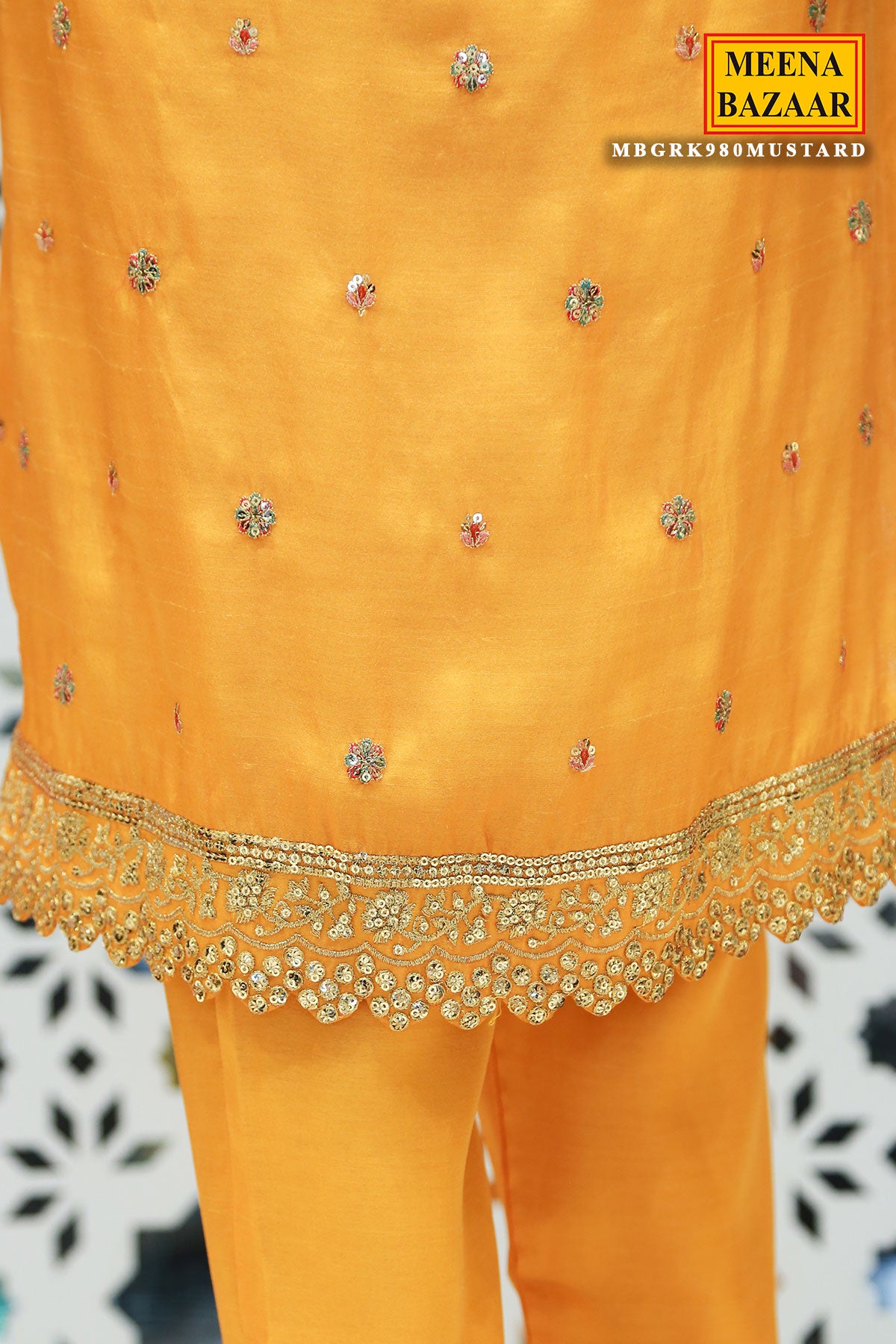 Mustard Tussar Silk Sequin Embroidered Suit