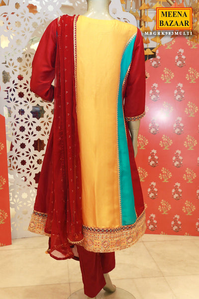 Multi-coloured Silk Zari, Sequin Embroidered Suit Sets