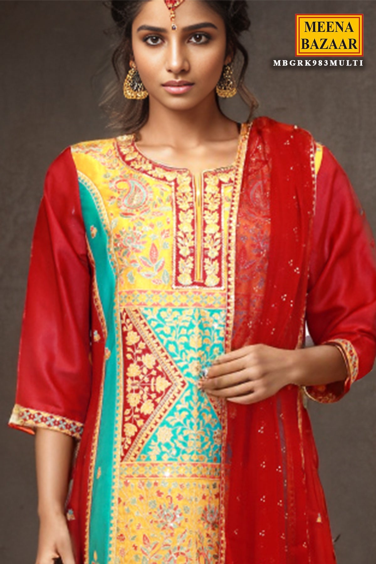 Multi-coloured Silk Zari, Sequin Embroidered Suit Sets