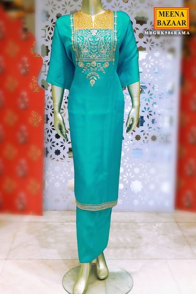 Firozi Silk Sequin, Zari Embroidered Suit Set