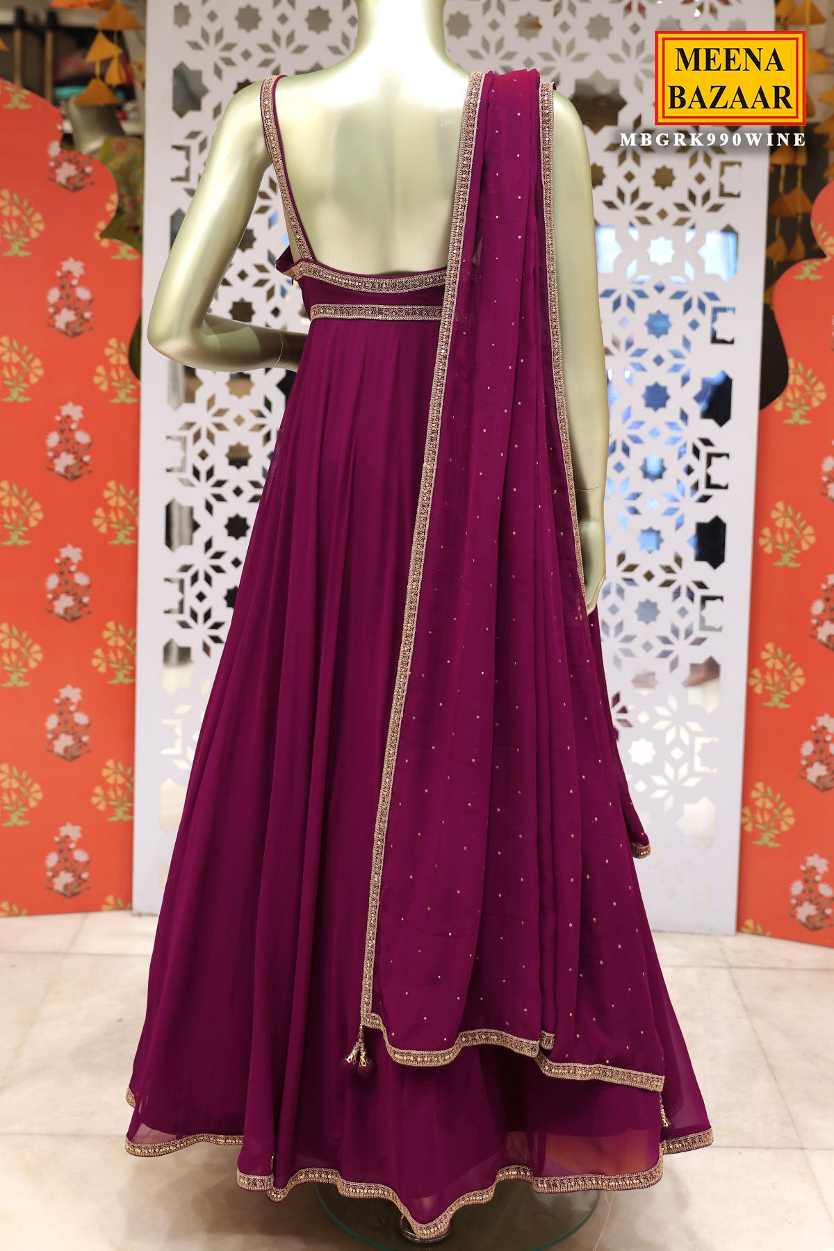 Wine Embroidered Georgette Anarkali Suit