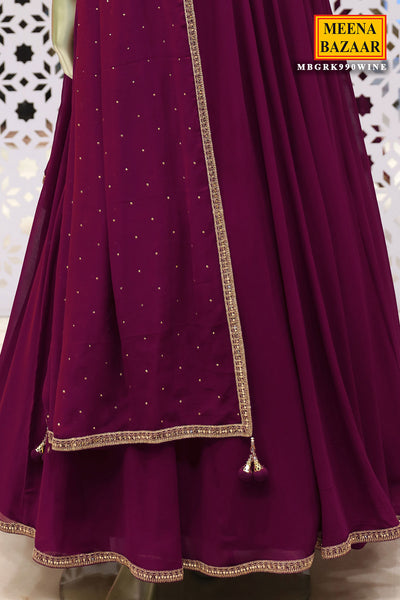 Wine Embroidered Georgette Anarkali Suit