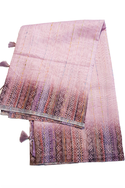 Mauve Linen Floral Printed Weaving Saree
