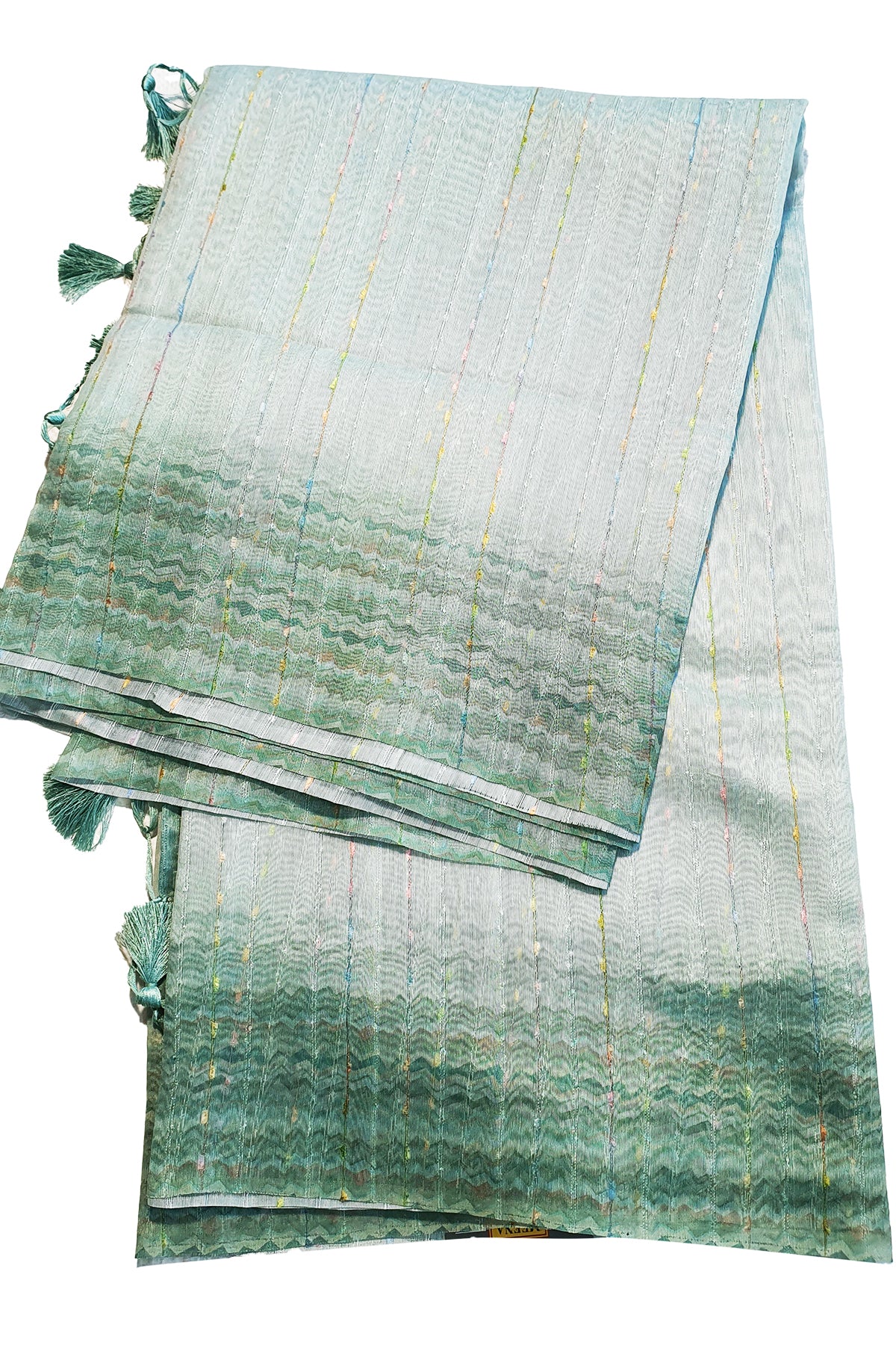Sea Green Linen Floral Printed Weaving Saree