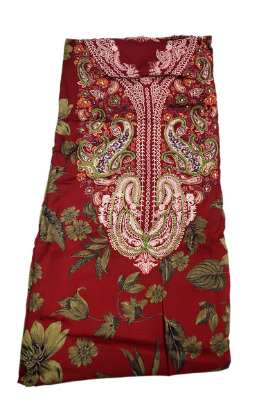 Maroon Pashmina Floral Printed Threadwork Embroidered Suit Set