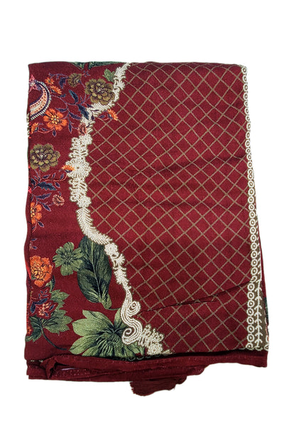 Maroon Pashmina Floral Printed Threadwork Embroidered Suit Set