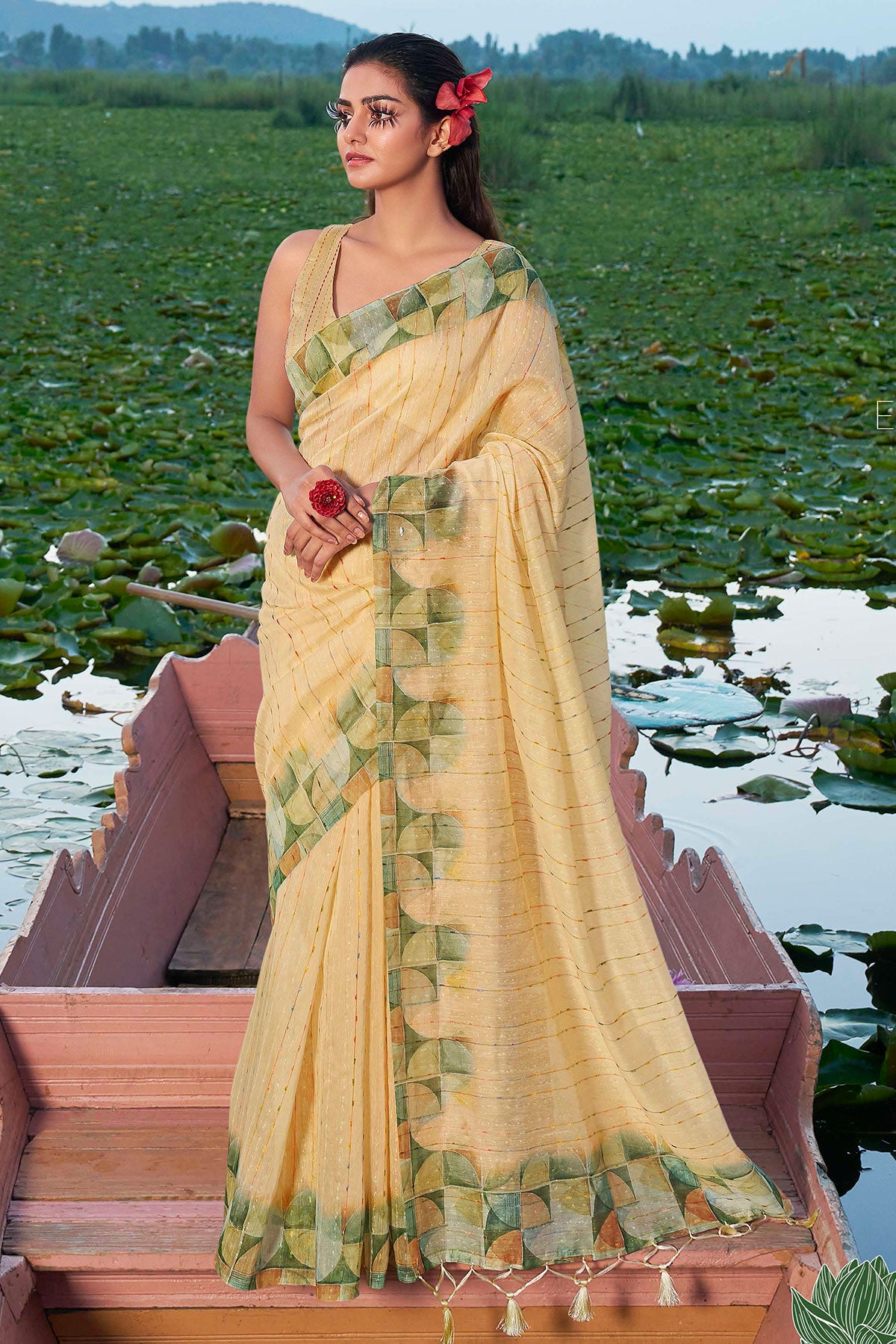 Tussar Linen Floral Printed Weaving Saree