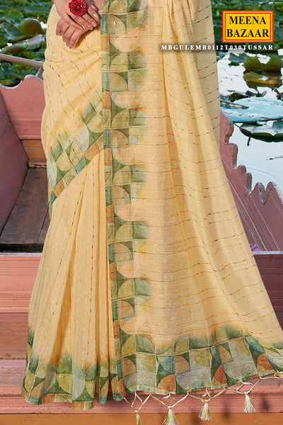 Tussar Linen Floral Printed Weaving Saree