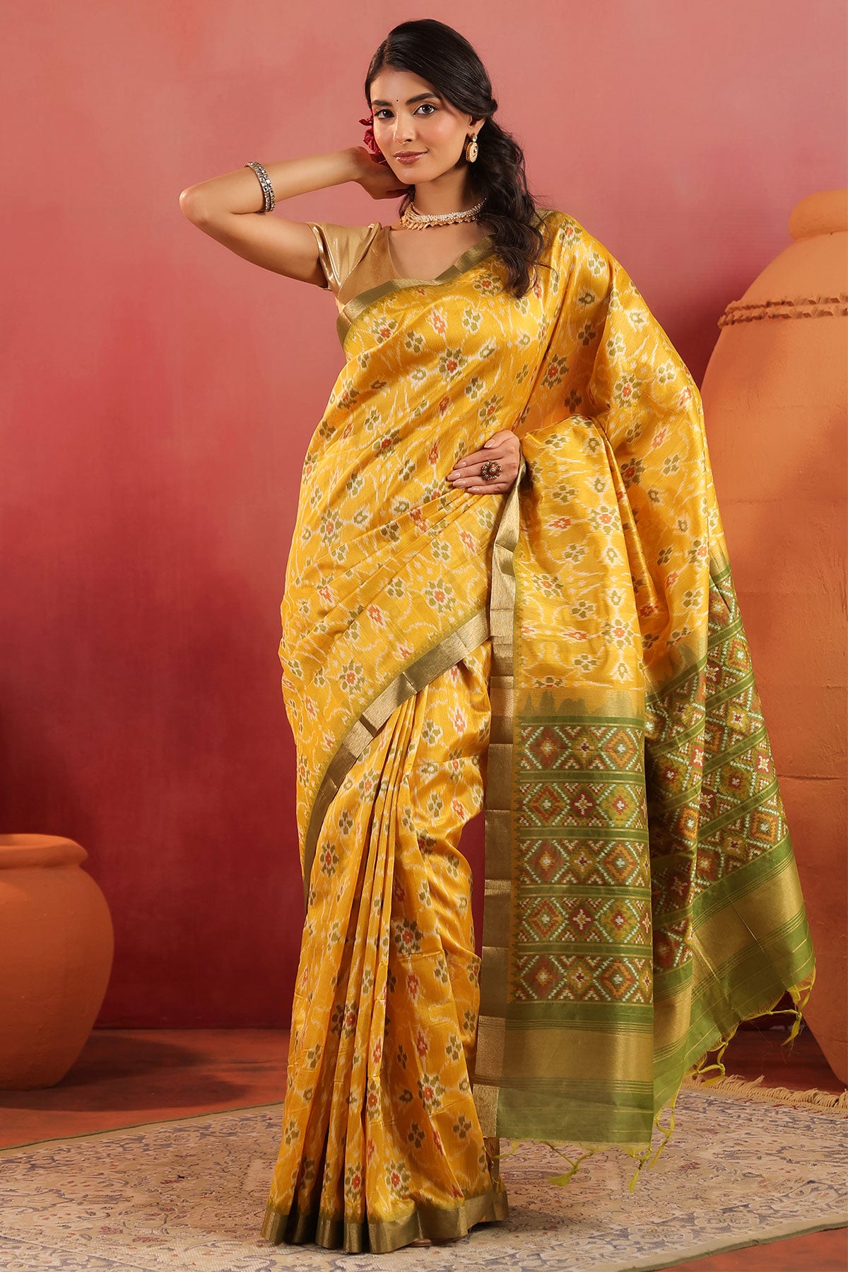 Mustard Handloom Silk Saree with Contrast Border