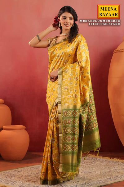 Mustard Handloom Silk Saree with Contrast Border