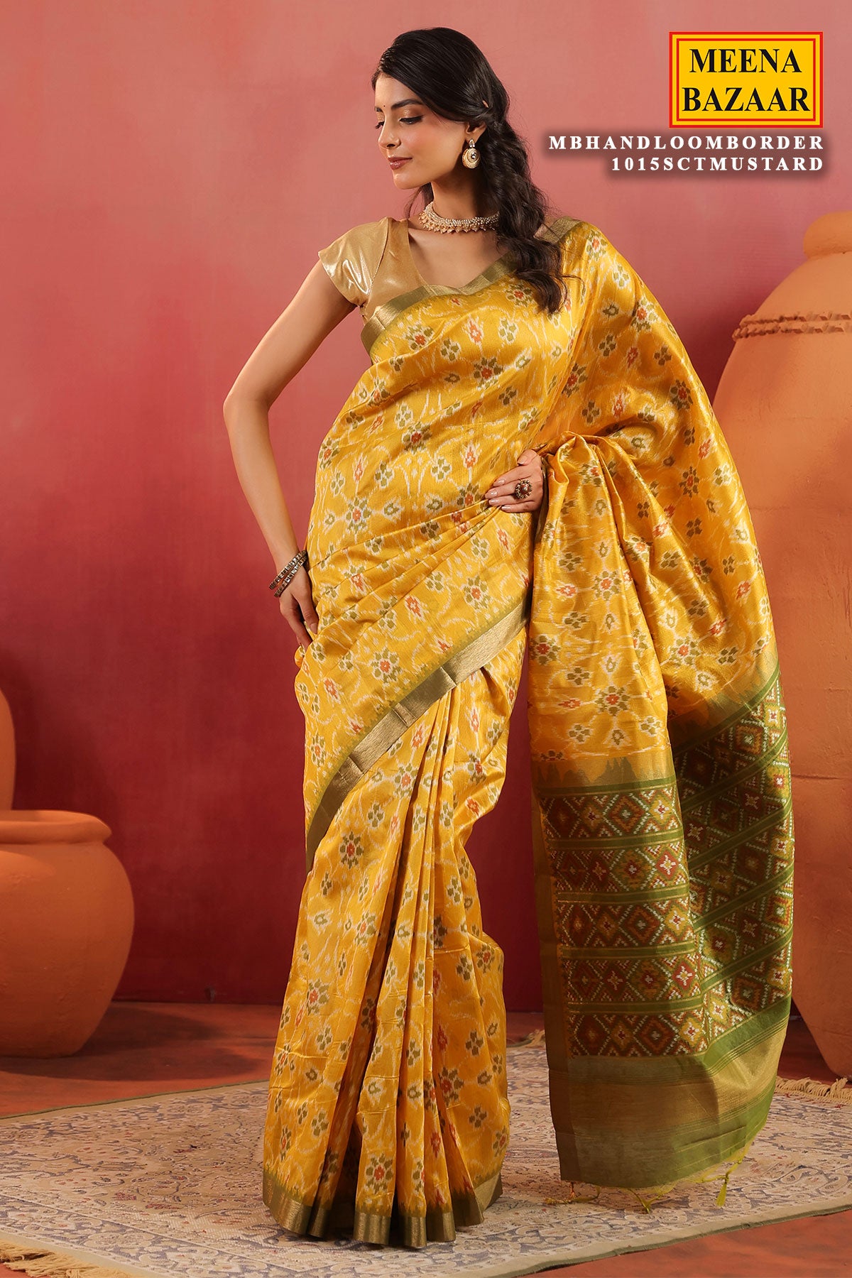 Mustard Handloom Silk Saree with Contrast Border
