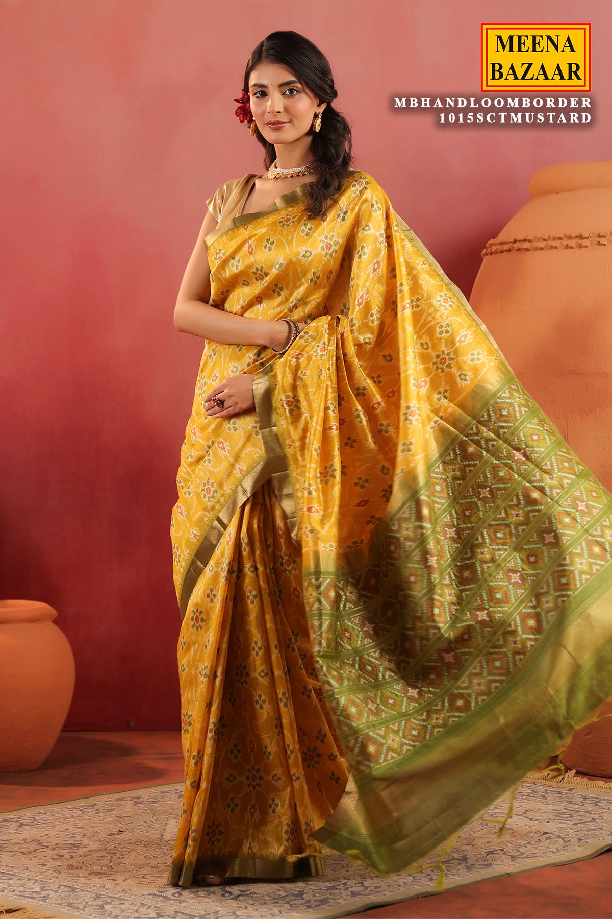 Mustard Handloom Silk Saree with Contrast Border