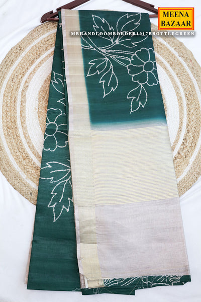 Bottle Green Cotton Weaving Saree Elegant Handloom Wear