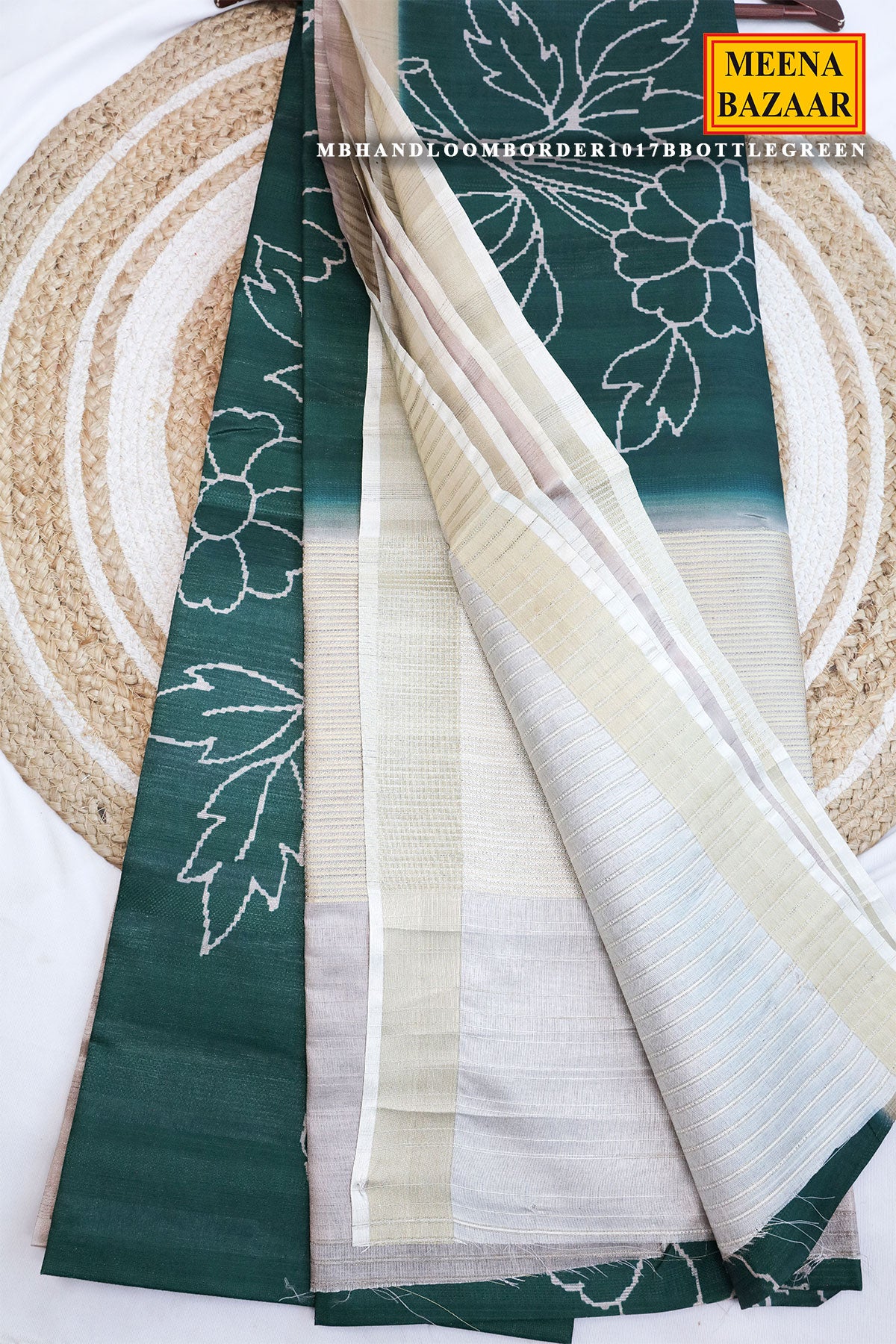 Bottle Green Cotton Weaving Saree Elegant Handloom Wear