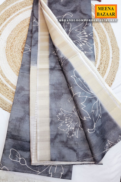 Grey Cotton Weaving Saree Elegant Handloom Wear