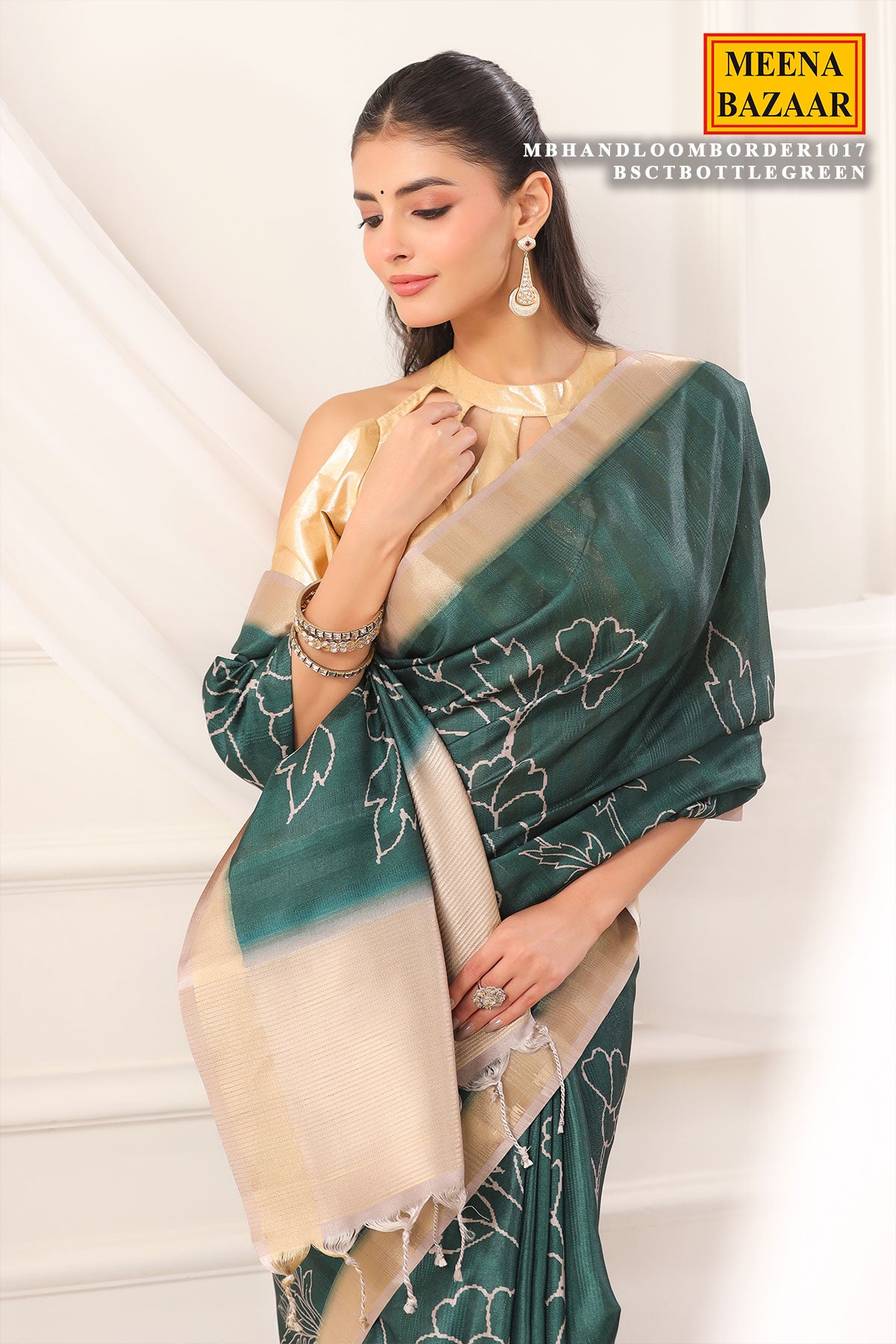 Bottle Green Cotton Weaving Saree Elegant Handloom Wear