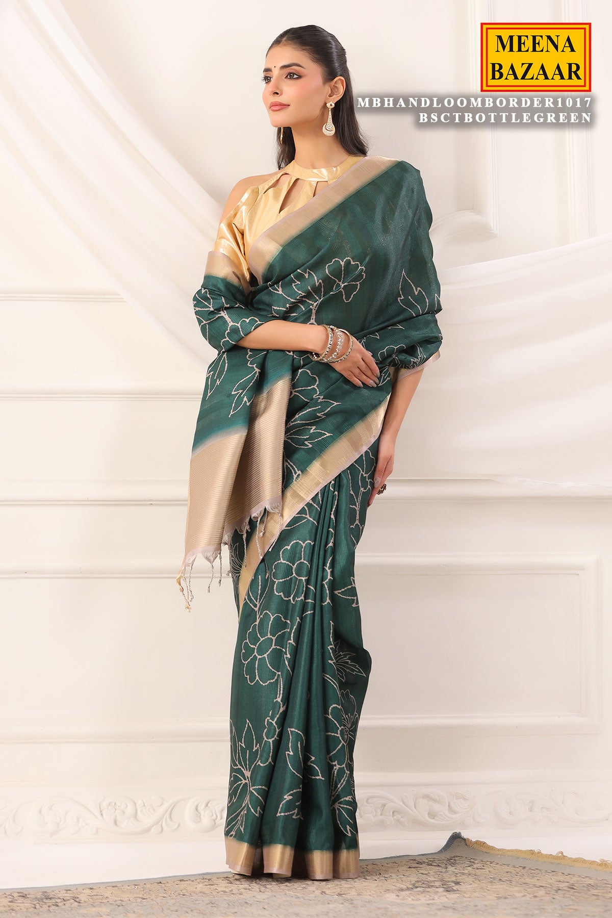 Bottle Green Cotton Weaving Saree Elegant Handloom Wear