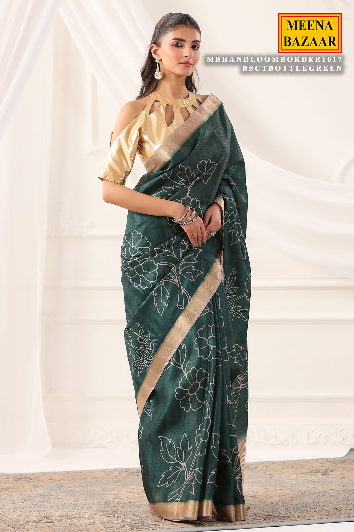 Bottle Green Cotton Weaving Saree Elegant Handloom Wear