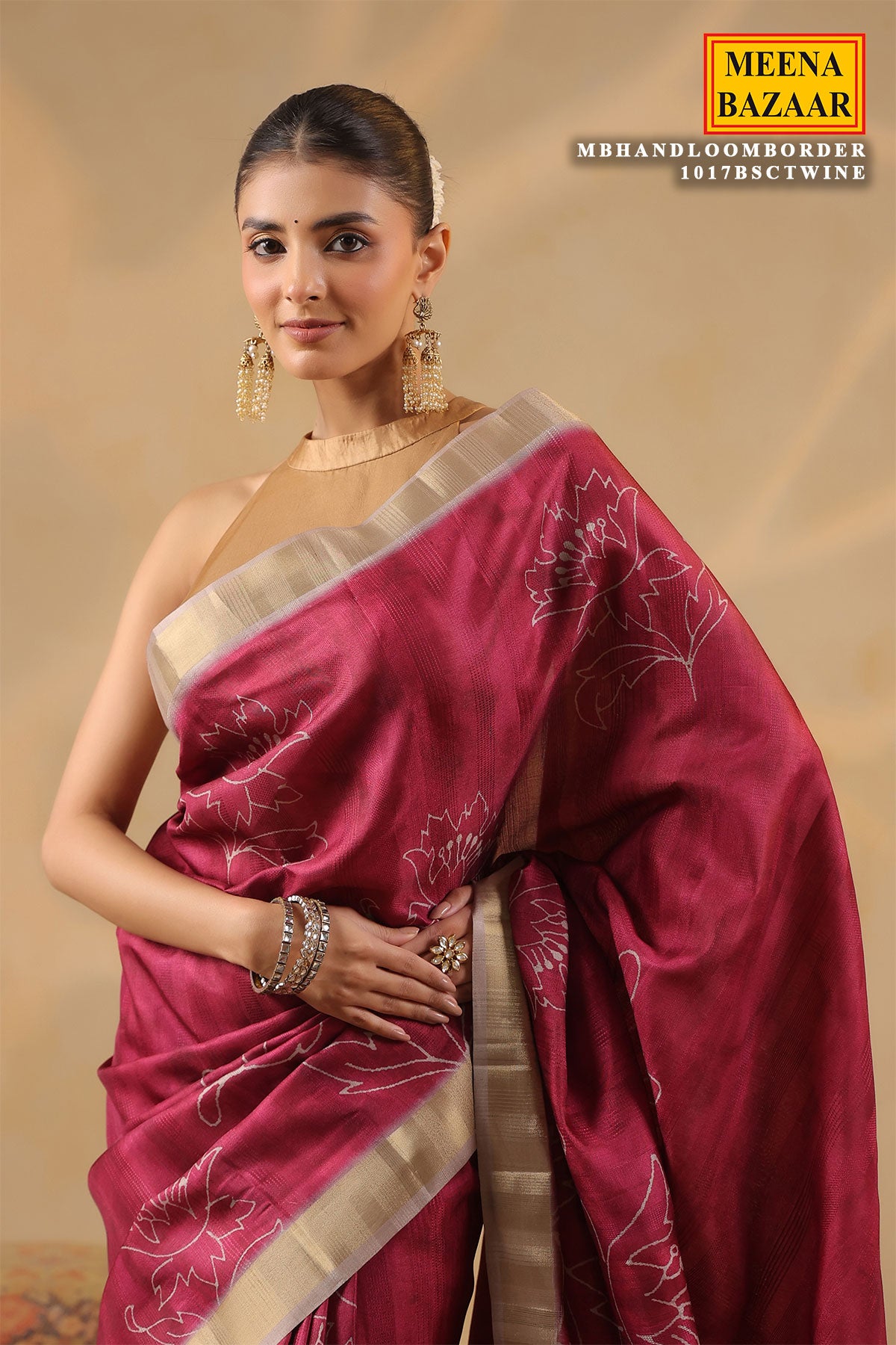 Wine Cotton Weaving Saree Elegant Handloom Style