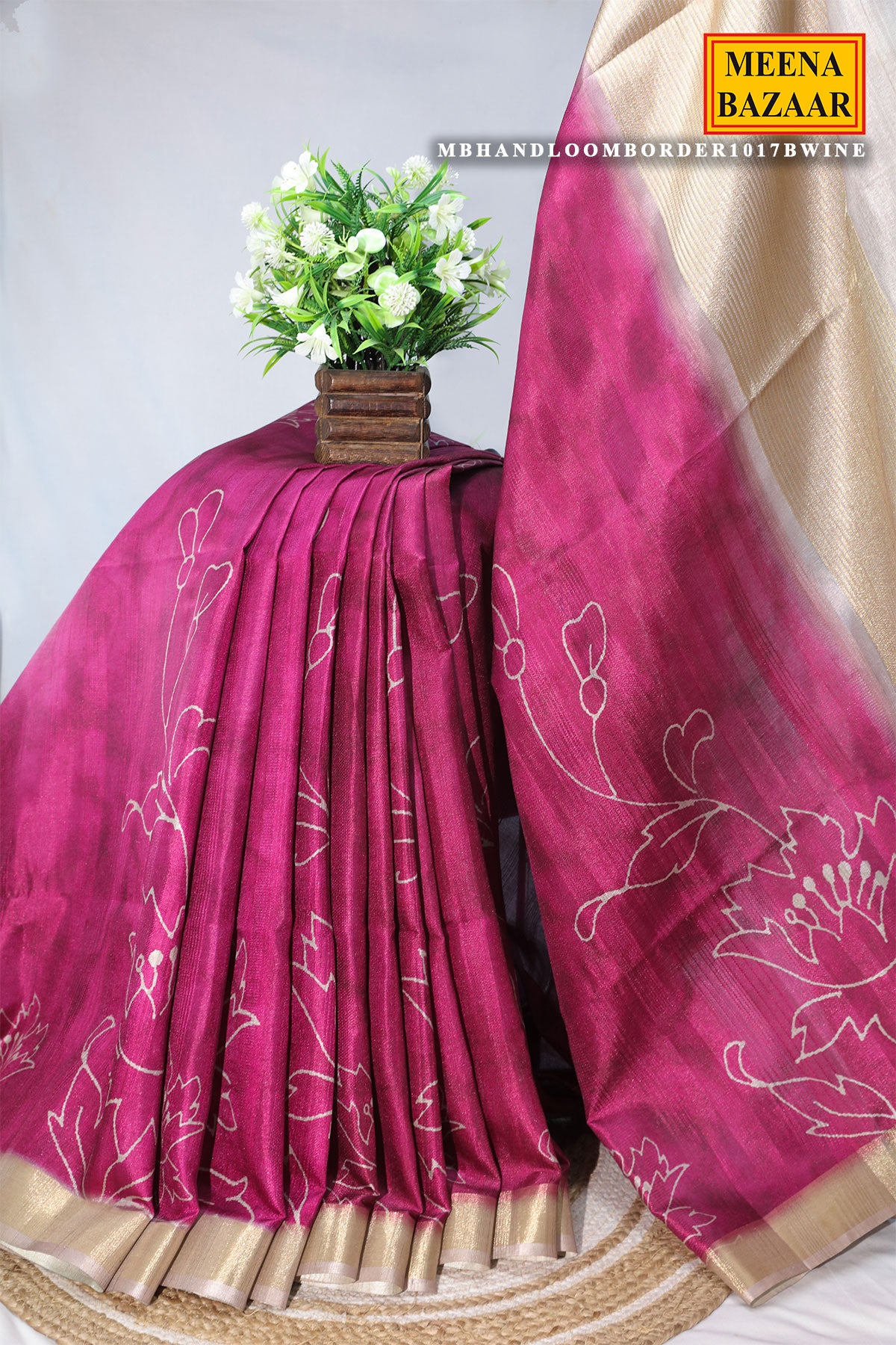 Wine Cotton Weaving Saree Elegant Handloom Style