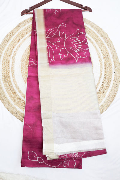 Wine Cotton Weaving Saree Elegant Handloom Style