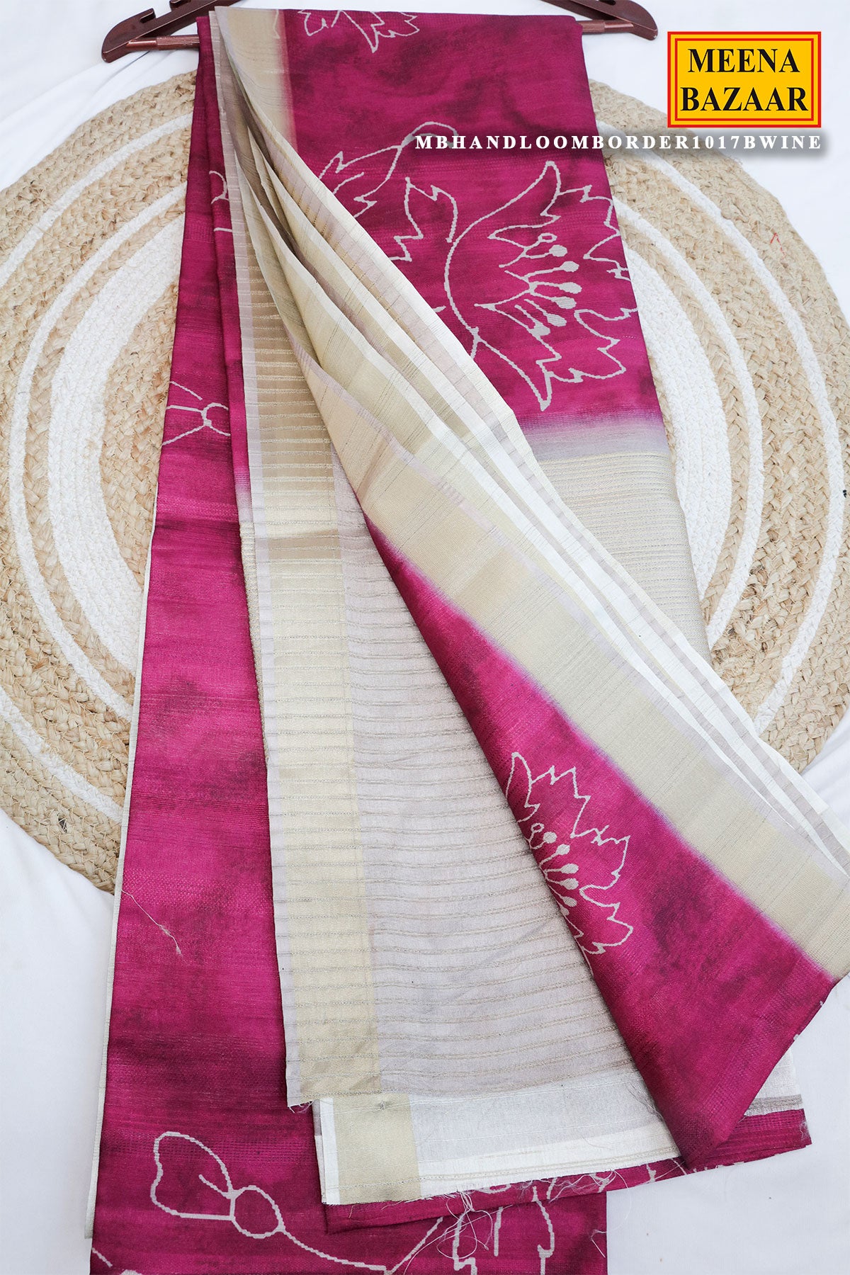 Wine Cotton Weaving Saree Elegant Handloom Style