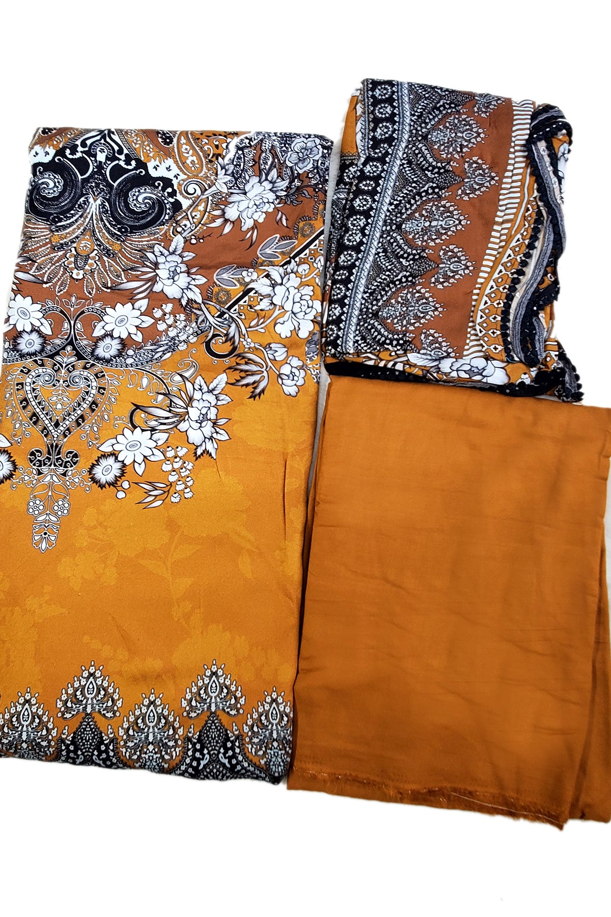 Mustard Pashmina Floral Motifs Suit Set