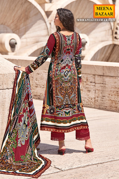 Maroon Pashmina Floral Motifs Suit Set