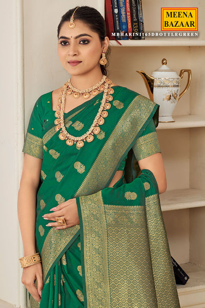 Bottle Green Silk Maslin Woven Saree Elegant Festive and Traditional Wear