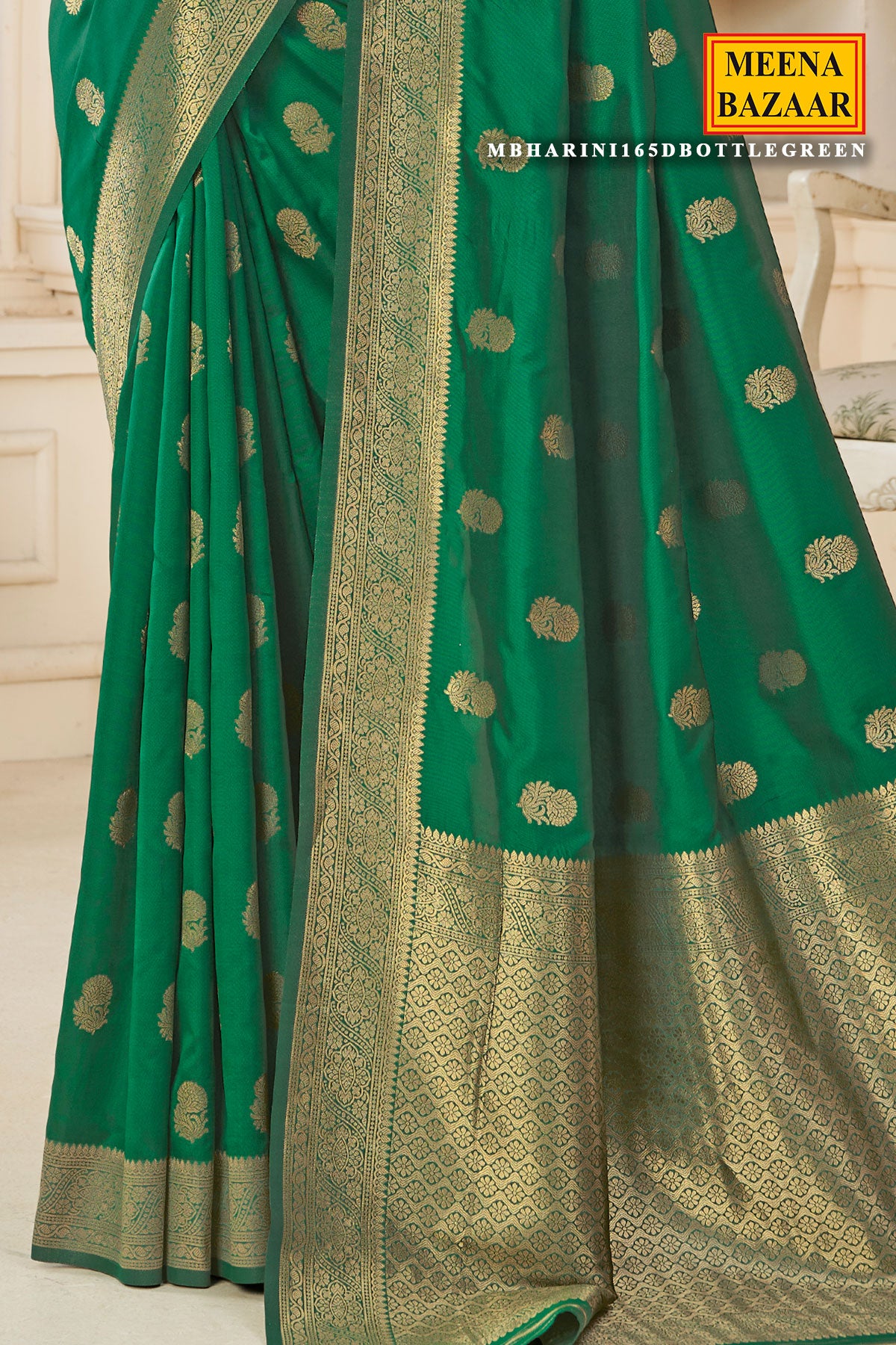 Bottle Green Silk Maslin Woven Saree Elegant Festive and Traditional Wear
