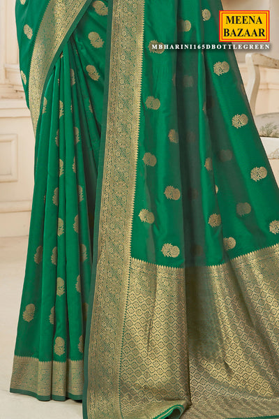 Bottle Green Silk Maslin Woven Saree Elegant Festive and Traditional Wear