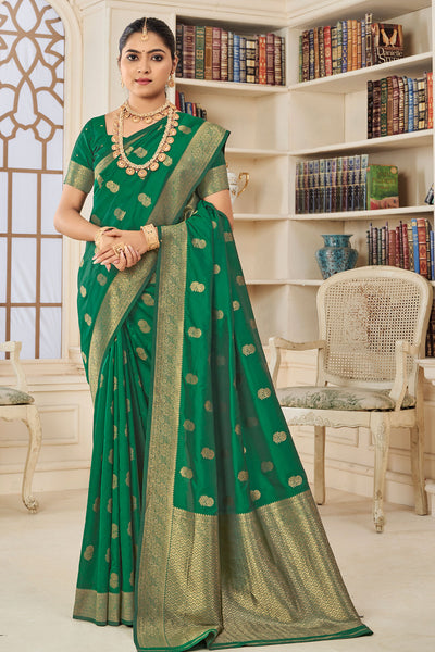 Bottle Green Silk Maslin Woven Saree Elegant Festive and Traditional Wear
